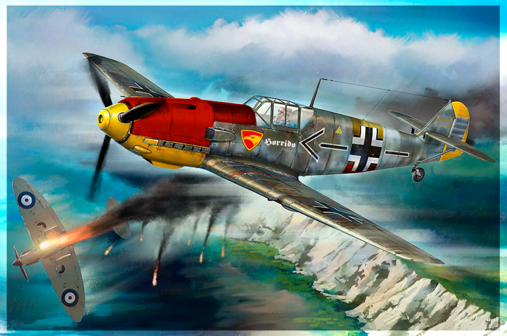 Bf-109 derribando un Spitfire en llamas.png
